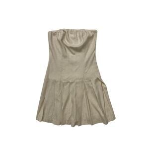 Monteau Beige Strapless Mini Dress w Pleated Skirt